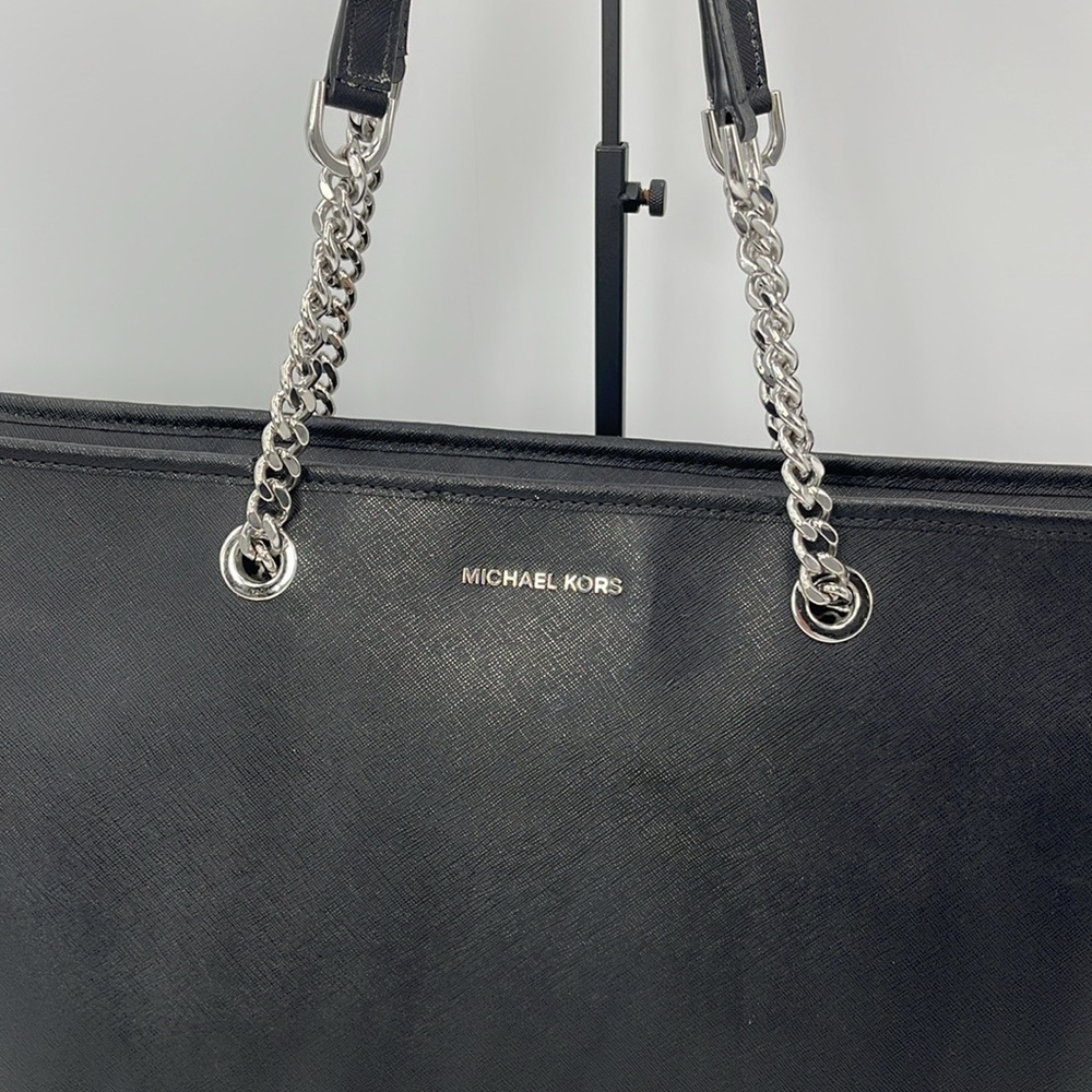Michael Kors MK Jet Set Travel Chain Multifunction Leather Tote Black - Picture 2 of 11